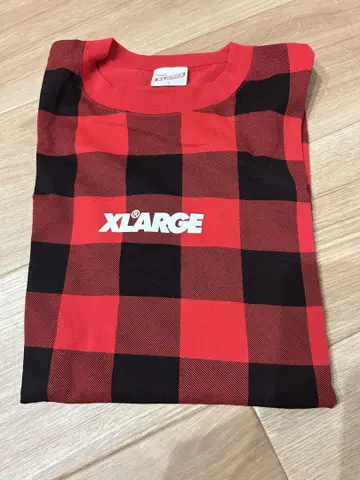 XLARGE 레드 블랙 체크 7부 소매 티셔츠