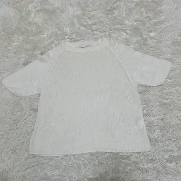 Spick & Span 린넨 코튼 린넨 시스루 니트 반팔 니트 화이트