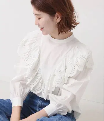Spick & Span 스칼라 자수 블라우스 프릴 블라우스 긴팔