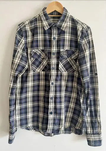 SUPERDRY 체크 무늬 긴팔 셔츠 네이비