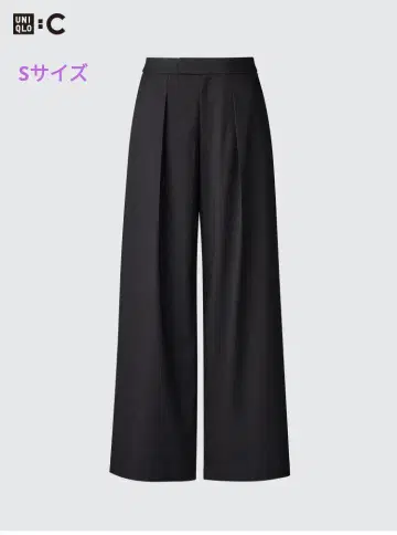 [ 완판템 ] 유니클로C 턱 와이드 팬츠 블랙 S