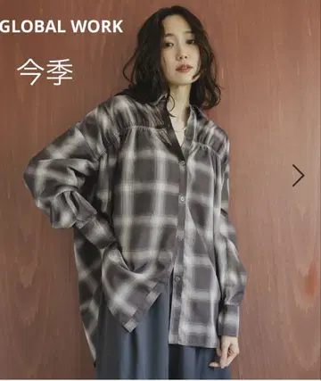 GLOBAL WORK*모듬 셔링 셔츠 브라운 체크 M