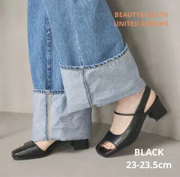 유나이티드 애로우즈 레더라이크 오픈토 백 스트랩 뮬 블랙 S