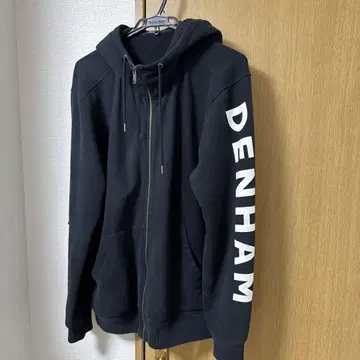 DENHAM 블랙 풀 집업 후드티 남성용 XL