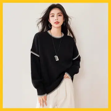 바이컬러 디자인 니트 풀오버