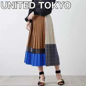 UNITED TOKYO 블록 플리츠 스커트