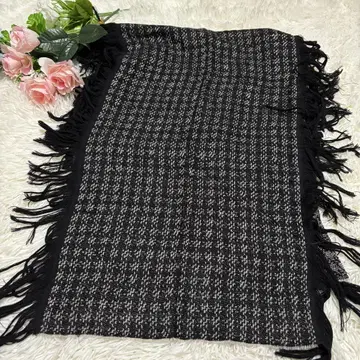 아르마니 체크 무늬 프린지 머플러 블랙 화이트 울