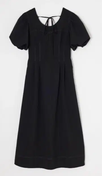 MOUSSY 블랙 반팔 A라인 롱 원피스