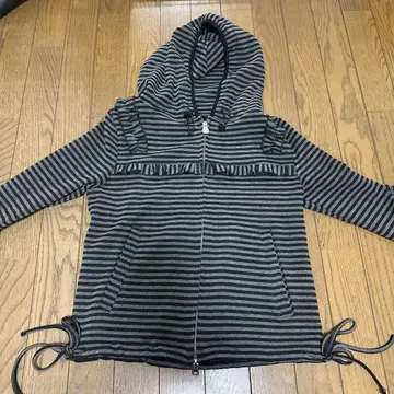 TYPESERVICE Ruffled Stripe Zip Hoodie