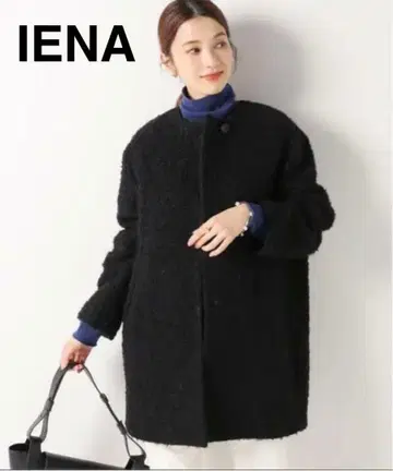 IENA 루프 트위드 칼라리스 코트 38 블랙