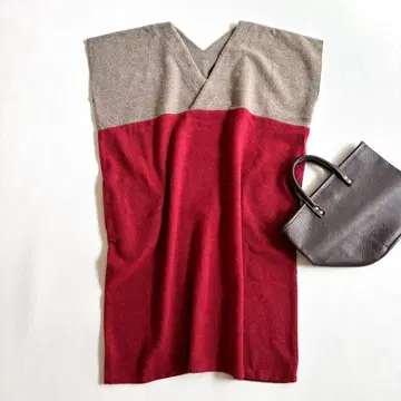 SOU SOU 소우소우* 직사각형 바이컬러 울 V 원피스