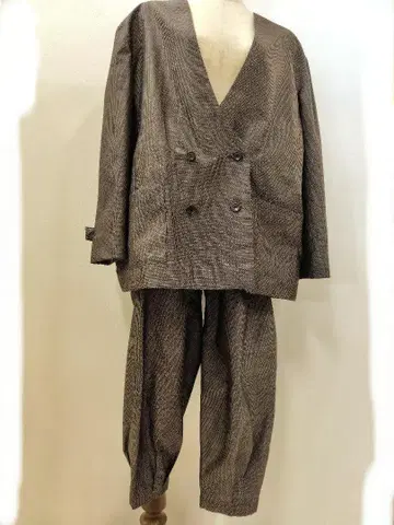 오시마 명주 리메이크 헤링본 무늬 더블 브레스트 셋업 남녀 공용