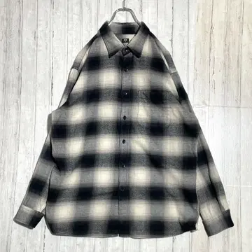 UNIQLO 빅 루즈 옴브레 체크 플란넬 셔츠 블랙 그레이 XL