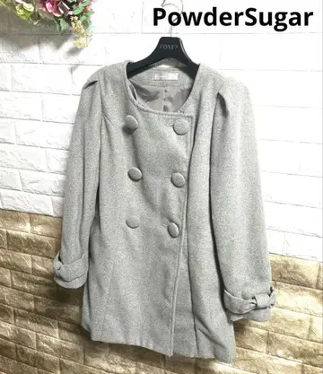 PowderSugar 여성용 더블 코트 라이트 그레이 소매 리본