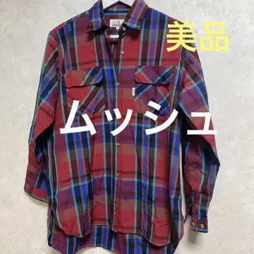 MUSSHU 레드 체크 무늬 긴팔 셔츠 L 일본제