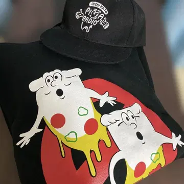 PIZZA RADIO 후드 부착 후드티 블랙 캡
