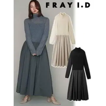 FRAYI.D 시어 니트 콤비 플레어 원피스