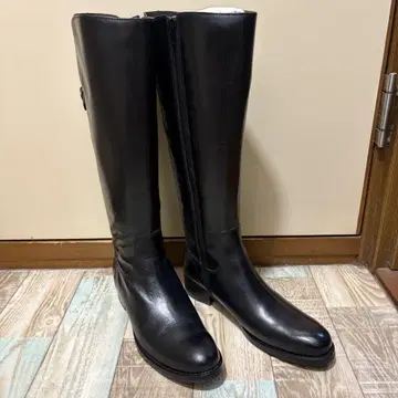 천연 가죽 블랙 가죽 롱 부츠 37 약 23.5cm