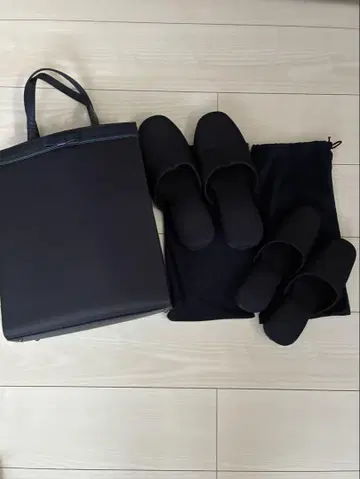 수험용 리본 포함 다크 네이비 자립형 토트백과 슬리퍼 세트