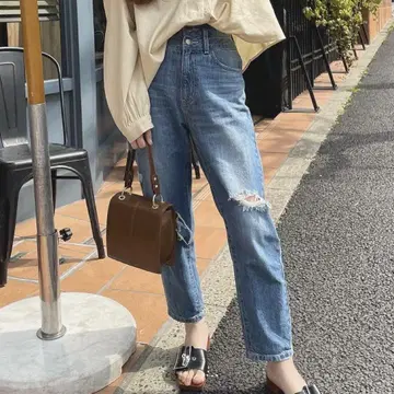 kicuri 더블 버튼 테이퍼드 데님