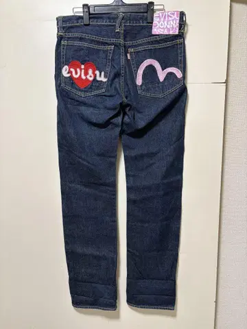 evisu 하트 자수 다크 데님 청바지