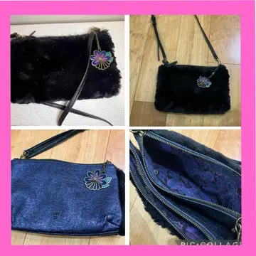 새상품급 ANNA SUI 안나수이 2way 숄더백 블랙 퍼 리버서블