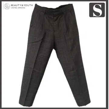 B&Y 체크 와이드 테이퍼드 앵클 팬츠 그레이 S