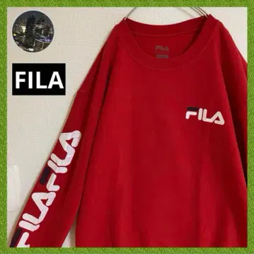 FILA 휠라 맨투맨 슬리브 로고 트레이닝복 빨간색 속기모 넉넉한