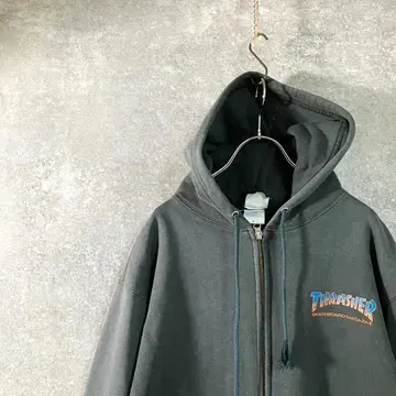 THRASHER 후드티 블랙 로고 프린트 속기모 집업