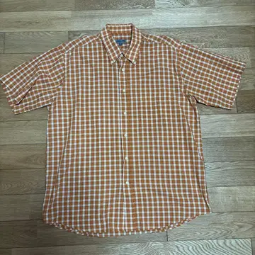 90s 반팔 셔츠 XL 오렌지 계열 체크