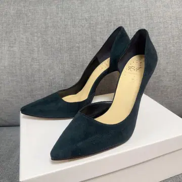새상품 R&E 모스그린 짙은 녹색 카키 스웨이드 펌프스 23.5cm