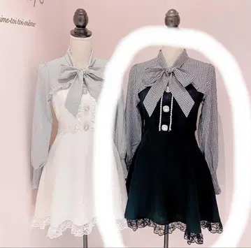 ManonTokyo 깅엄 x 트위드 원피스 블랙