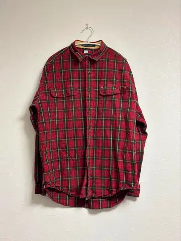 TOMMY HILFIGER 레드 체크 플란넬 셔츠 L