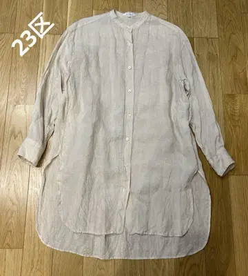 23구 롱 셔츠 밴드 카라 린넨 100% 베이지 사이즈 38