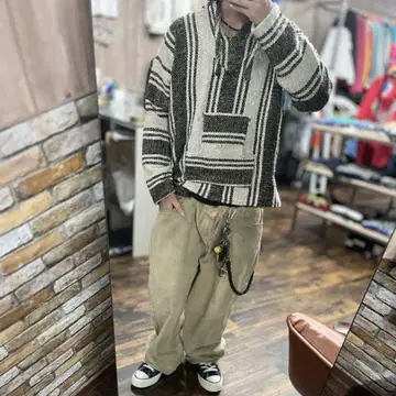 멕시칸 후드티 아메카지 구제 의류 짧은 기장 스트라이프 후드 부착 후드티