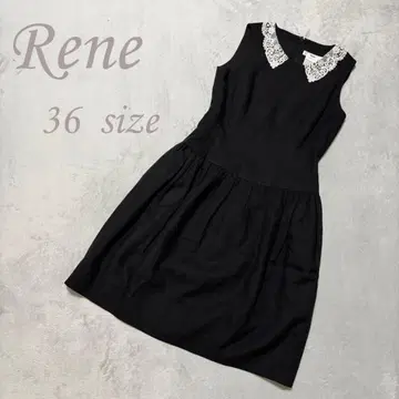 Rene 원피스 36 블랙 레이스 펄 화이트 카라 비쥬
