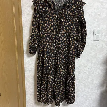 레오파드 무늬 프릴 긴팔 셔츠 원피스