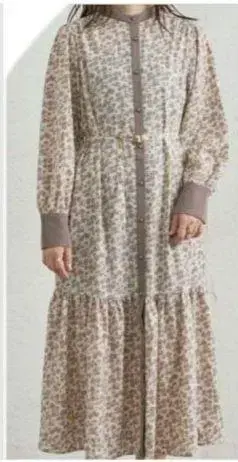 내추럴 꾸뛰르 밑단 절개 밴드 카라 배색 원피스 꽃무늬 긴팔