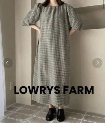 LOWRYS FARM 체크 패턴 슬리브 원피스 네이비