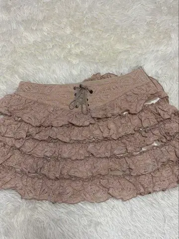 프릴이 달린 베이지 미니 스커트 그런지 페어리 그런지 히메갸루