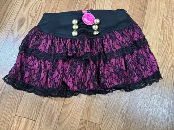 미사용 새상품 MARS 핑크 x 블랙 레이스 미니 스커트 치마바지