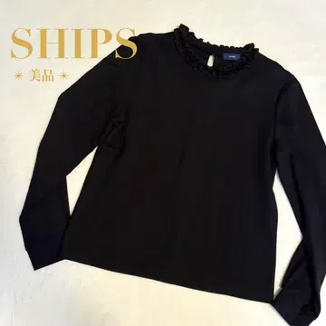 SHIPS 새상품급 프릴 칼라 티셔츠/프릴/블랙/오피스/새상품급