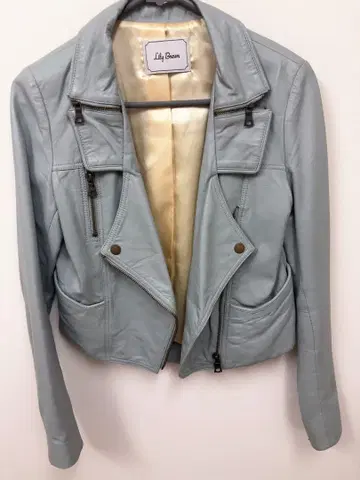 릴리 브라운 스카이블루 가죽 라이더 자켓