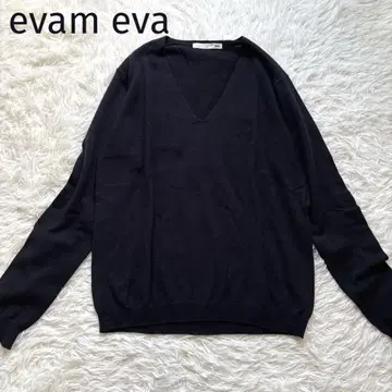 새상품급 evam eva 울 얇은 소재 니트 V넥 네이비 일본제