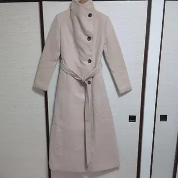 [ 미사용 ] 2way 하이넥 초 롱 코트 베이지 파티 비즈니스
