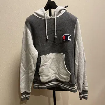 Champion 후드 부착 빅 로고 후드티 그레이 S