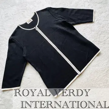 ROYAL VERDY [ M ] 7부 소매 지퍼 가디건 블랙 x 화이트
