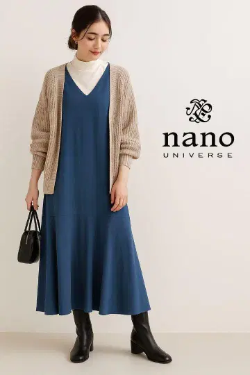 nano universe 블루 V넥 플레어 원피스 F