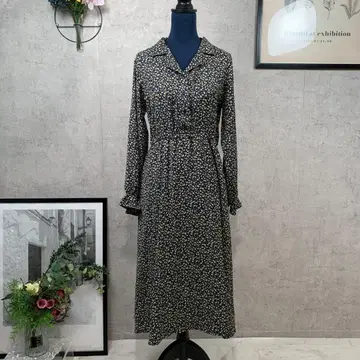 새상품급 아즈노아즈 롱 원피스 블랙 꽃무늬 긴팔 폴리에스테르