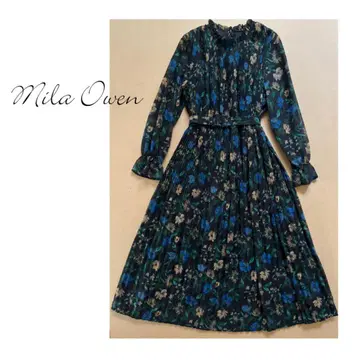 Mila Owen 꽃무늬 플리츠 롱 슬리브 원피스